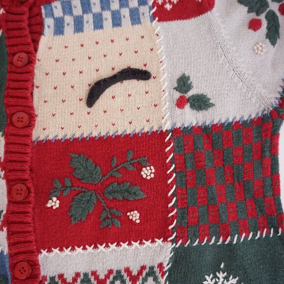 Vintage Cherokee Patchwork Christmas Cardigan Festive Holiday Embroidered 1X - Picture 5 of 10